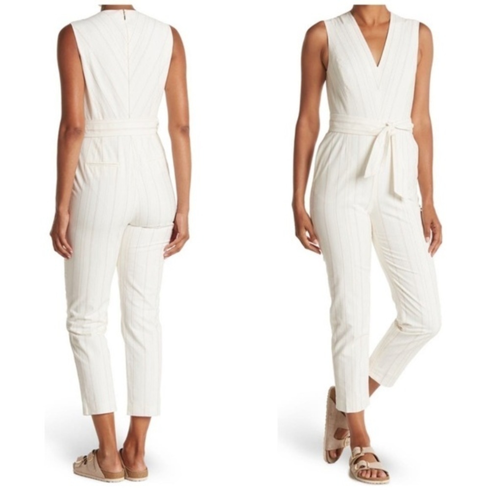 Rebecca Taylor Metallic Stripe Sleeveless Jumpsuit in Snow Combo Size 2